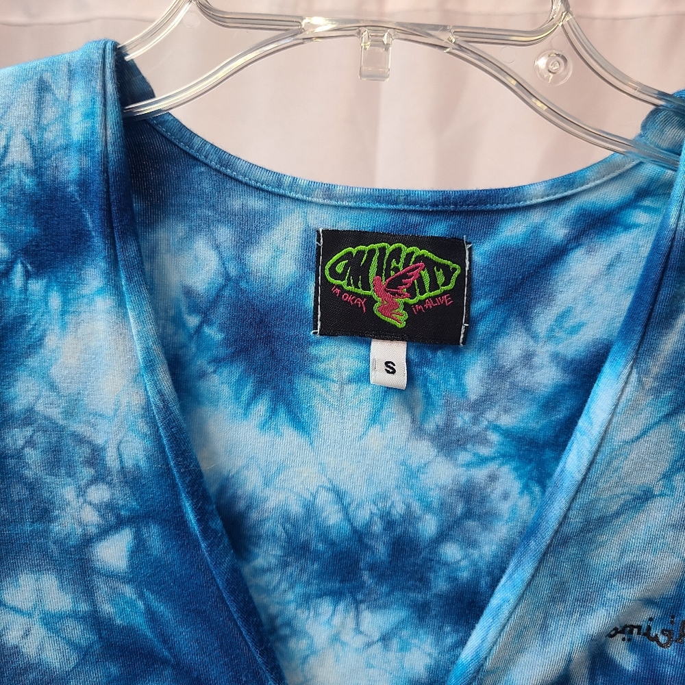 O'mighty Blue Tie Die Crop Top Women's Size Small - Picture 3 of 4